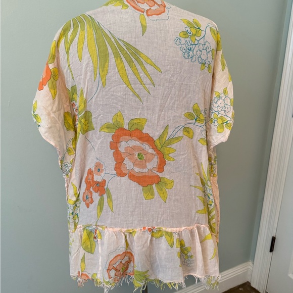 Gianni Bini Orange and Green Swim Coverup with Flutter Sleeves Embroidered Sz M - Picture 9 of 11